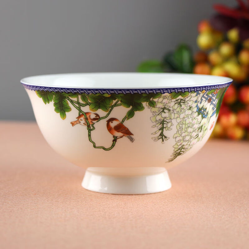 105个45饭碗景德镇骨瓷陶瓷餐具碗碟高脚家用6寸大面碗春色满园主打款