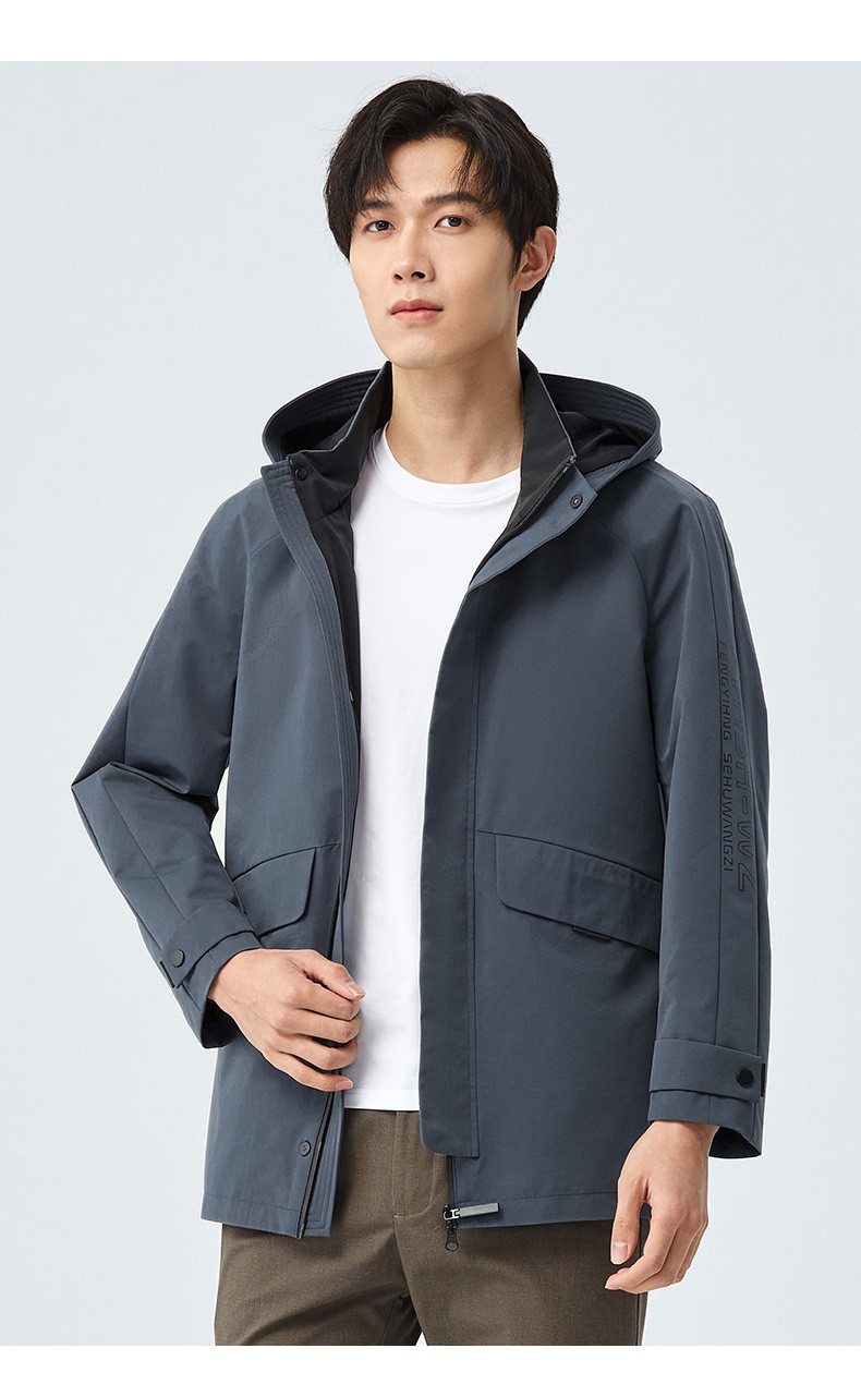 罗蒙男士夹克2022春季新款中青年百搭时尚上衣休闲可拆卸帽外套男黑色