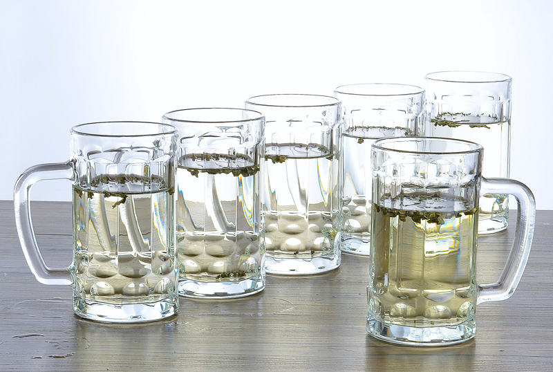 多功能玻璃杯子家用水带把啤酒杯果汁扎啤杯无铅透明耐热茶杯6只套装