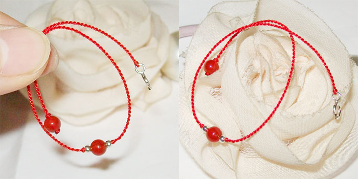 细 手工编织红绳水晶 玛瑙手链 男女情侣 月老红线姻缘线 礼物 女手链