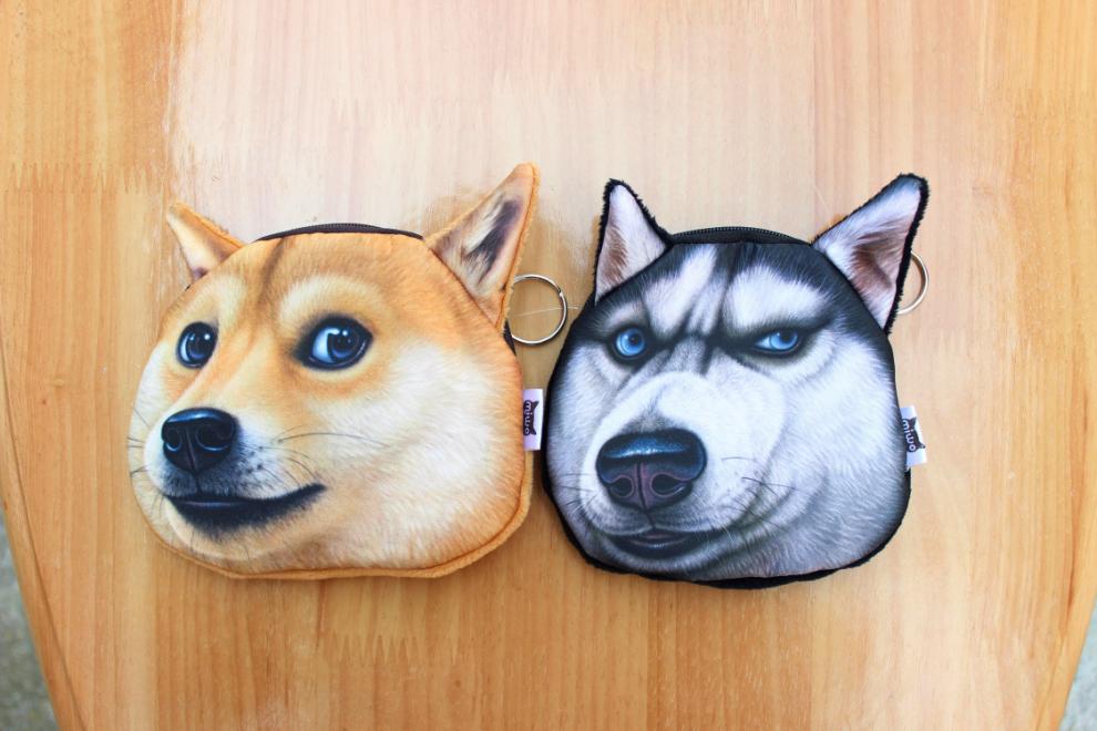 oln个性创意时尚潮神烦狗柴犬秋田犬哈士奇doge零钱包小钱包硬币包