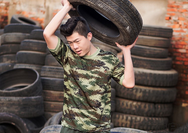 军训迷彩t恤夏季圆领海陆空体能训练服 圆领体能短袖速干男式t恤 灰色