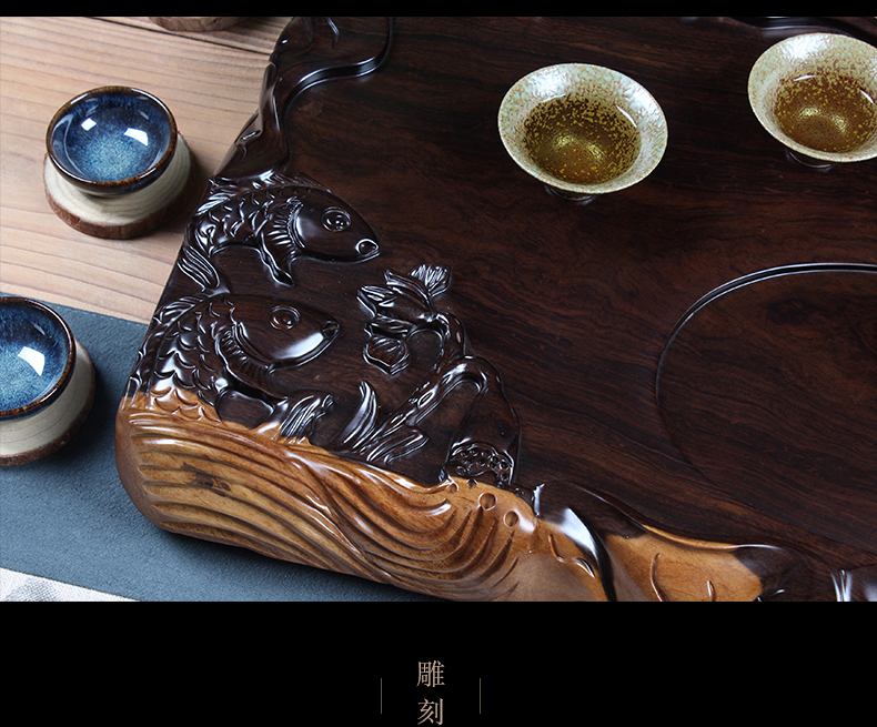 雅友 黑檀木茶盘 整块木茶盘茶托盘实木 茶海茶台功夫茶具 手工雕