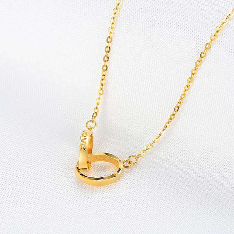 蓓影 黄金项链女18k金项链黄金彩金项链女双环love套链锁骨链七夕情人
