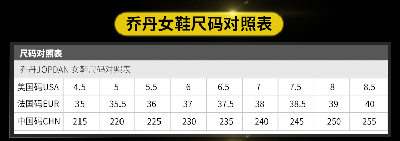 乔丹鞋尺码对照表图片