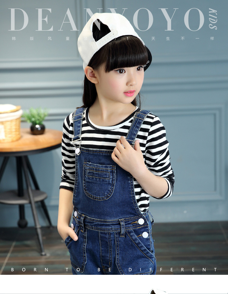 小良辰女童牛仔背带裤春夏新款韩版儿童连体裤套装中大童小学生吊带裤