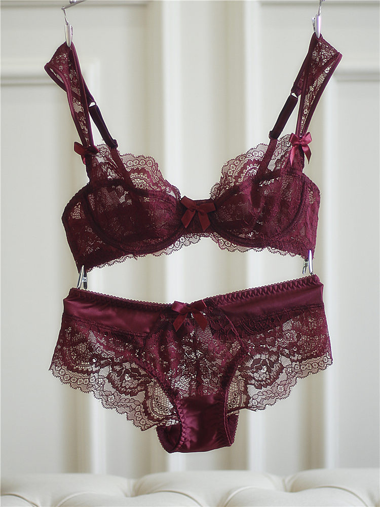 ovmattu香港潮牌女士文胸透明镂空蕾丝蝴蝶结诱惑胸罩少女内衣套装夏