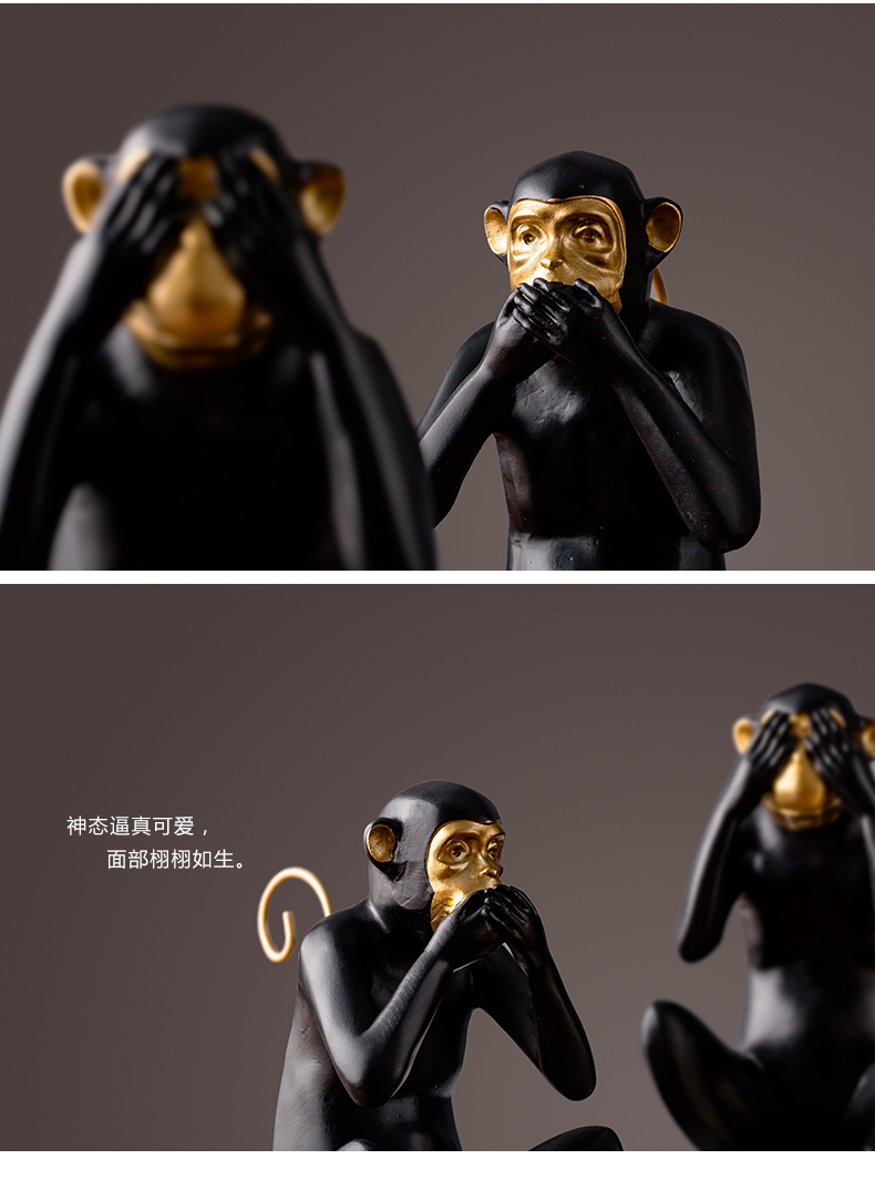 美式创意描金树脂三不猴子摆件家居酒柜装饰品客厅玄关桌面摆件 不听