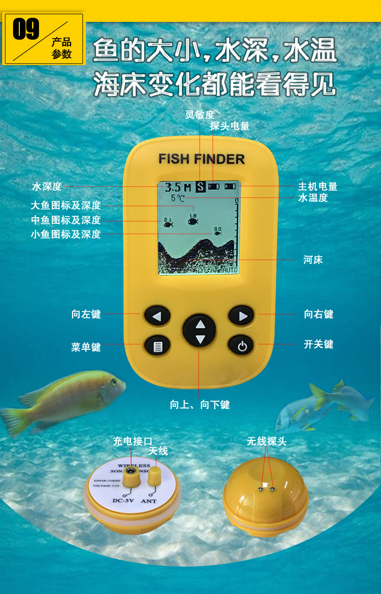 渔视宝 无线声纳可视探鱼器 垂钓找鱼器 高清智能