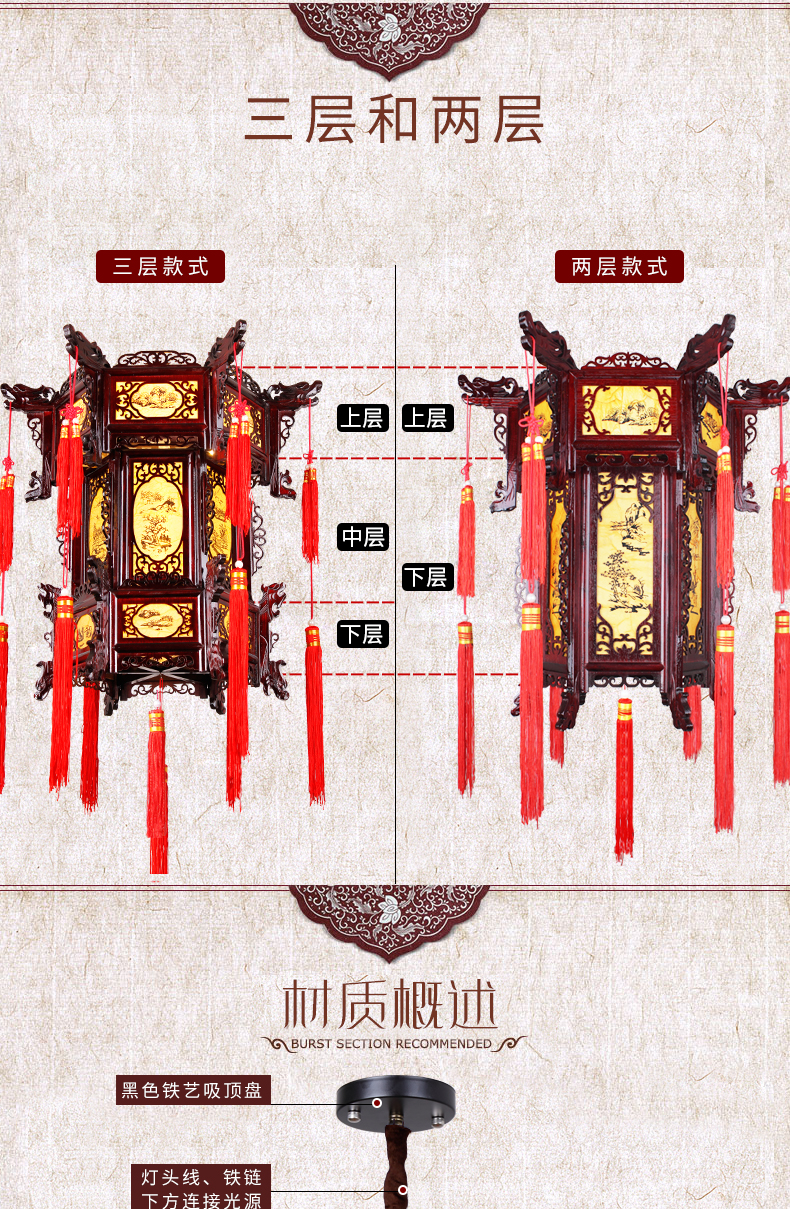 中式仿古实木宫灯羊皮灯笼阳台防水结婚乔迁装饰酒店大堂门口灯饰中国