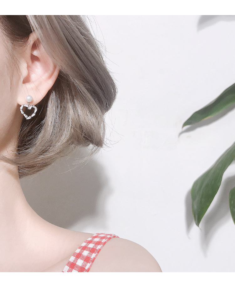 通体925纯银爱心贝珠耳环简约甜美清新学生耳钉日韩国潮流女饰品 通体