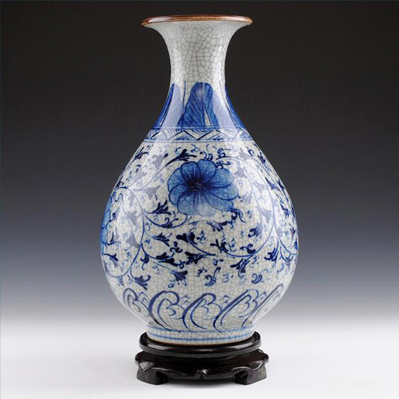 景德镇陶瓷器 手绘釉下彩仿古官窑青花瓷花瓶 古玩工艺品家居摆件