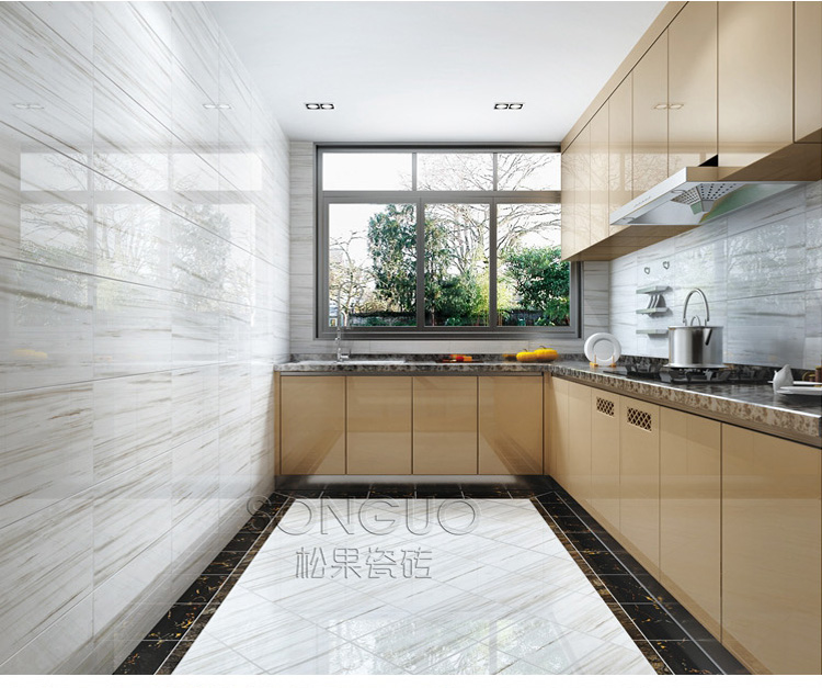 松果瓷砖北欧风格现代简约大理石瓷砖直白纹全抛釉砖卫生间厨房墙砖
