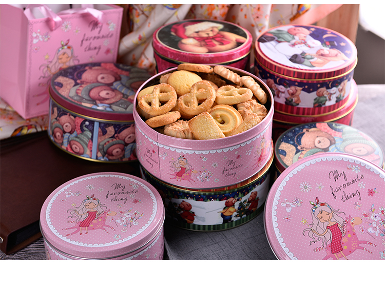 圆形饼干盒曲奇盒子 熊铁盒包装罐牛轧糖马口铁烘焙零食喜糖包装空盒