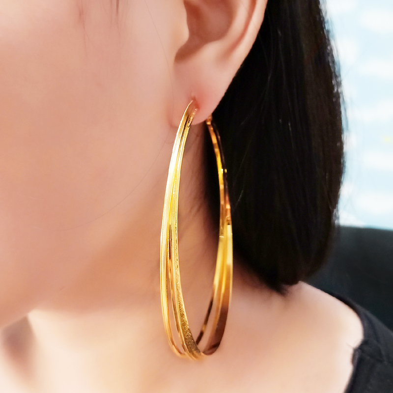 千影珠宝黄色金耳环超大耳圈男女款仿真首饰韩版时尚大圈圈耳钉磨沙面