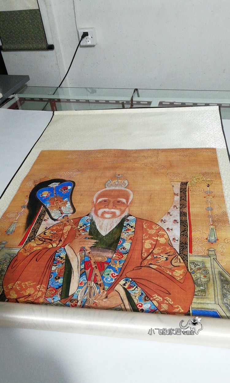 道教三清画像丝绸挂画道场灵宝元始道德天尊三清祖师太上老君神像s