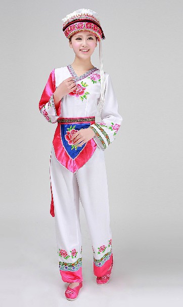 白族服少数民族服装白色修身绣花舞蹈演出服装套装现代民族演出服饰