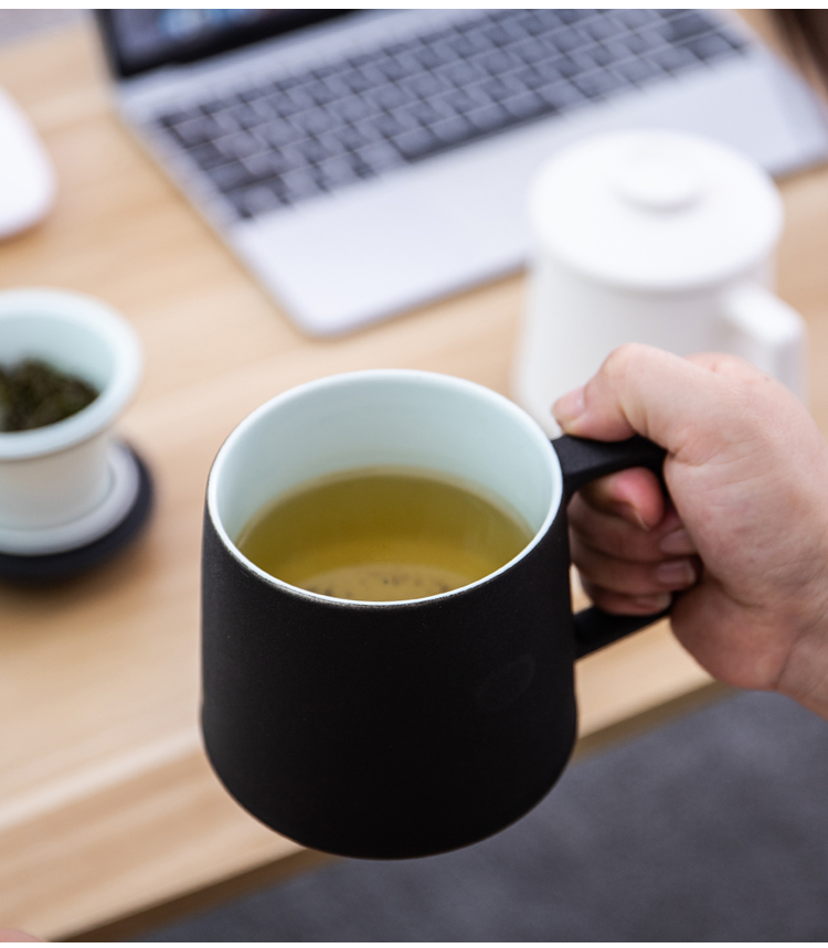 大容量马克杯喝茶杯过滤陶瓷带盖水杯三件套办公室隔茶叶泡茶杯子