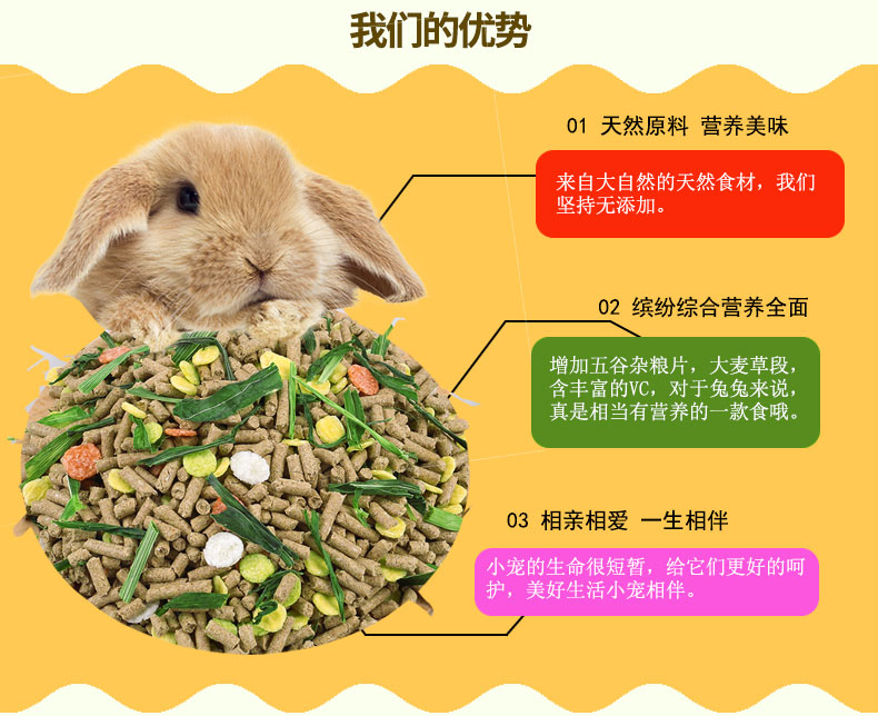 兔粮5斤幼兔成兔宠物兔粮兔子活体荷兰猪豚鼠饲料粮食新宠之康