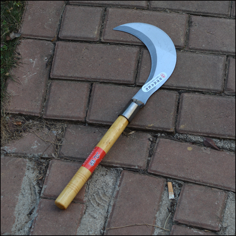 园艺65锰钢长柄月牙镰刀割草刀农用除草割稻割小麦镰刀木柄短弯头117