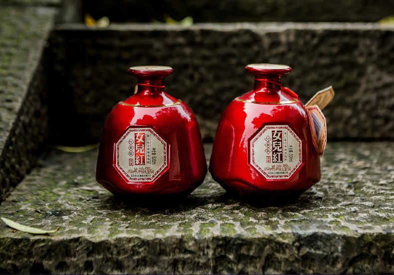 地道女儿红老酒绍兴花雕糯米黄酒半干喜庆原浆手工500ml6瓶装整箱_历