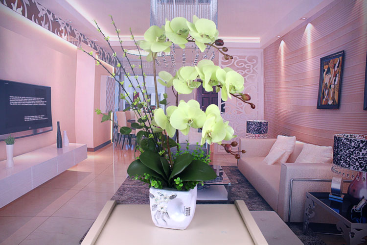 谷朵儿 pu手感仿真花蝴蝶兰套装客厅假花家居饰品装饰花餐桌摆放花艺