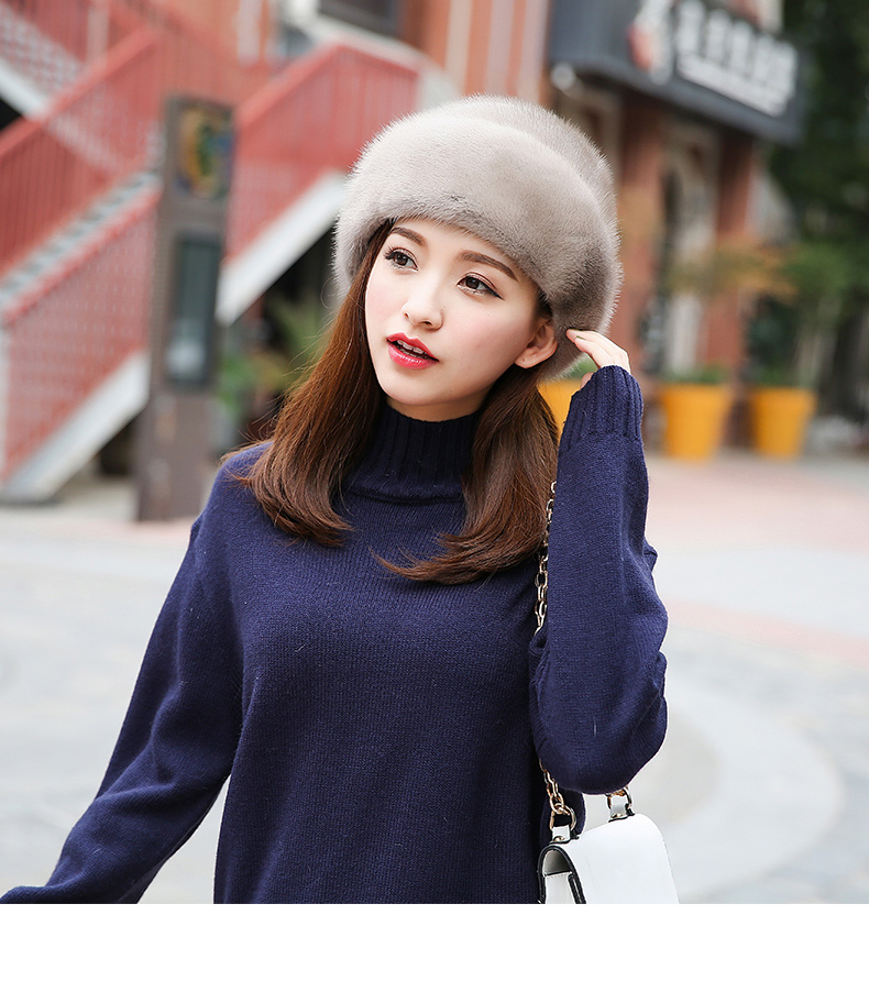 整貂帽子女士水貂帽冬天貂绒帽貂皮帽子保暖中老年皮草貂帽子水貂毛