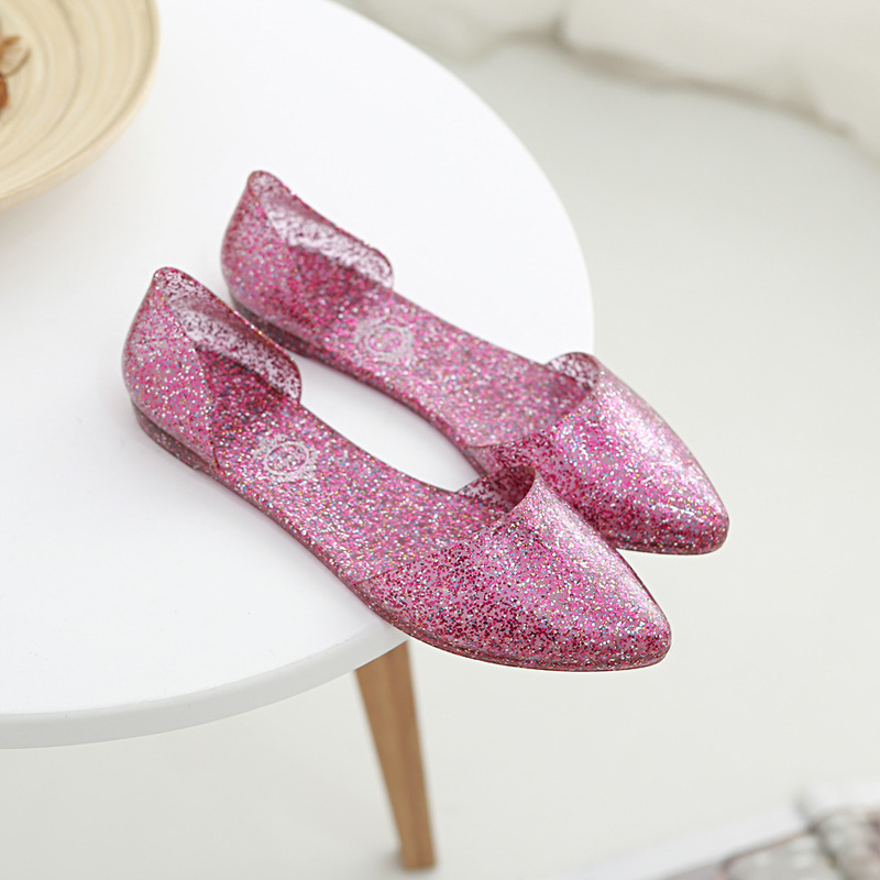 欧语伊依 果冻鞋闪粉糖果色水晶尖头休闲女凉鞋xhtx91 黑色 39