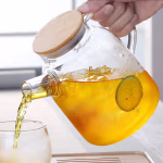 特百惠家用大容量加厚玻璃茶壶凉水壶果汁壶可明火加热竹盖壶花茶壶 大 00ml
