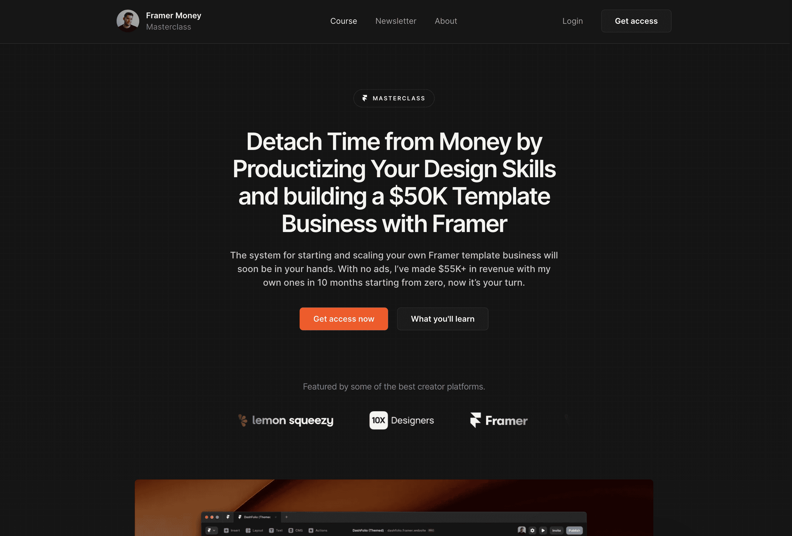 通过产品化您的设计技能并使用Framer构建5万美元的模板业务，实现时间与金钱的分离