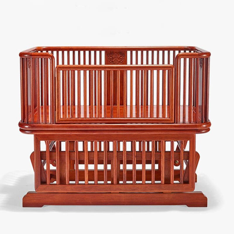 明堂缅甸花梨免漆红木婴儿床图片