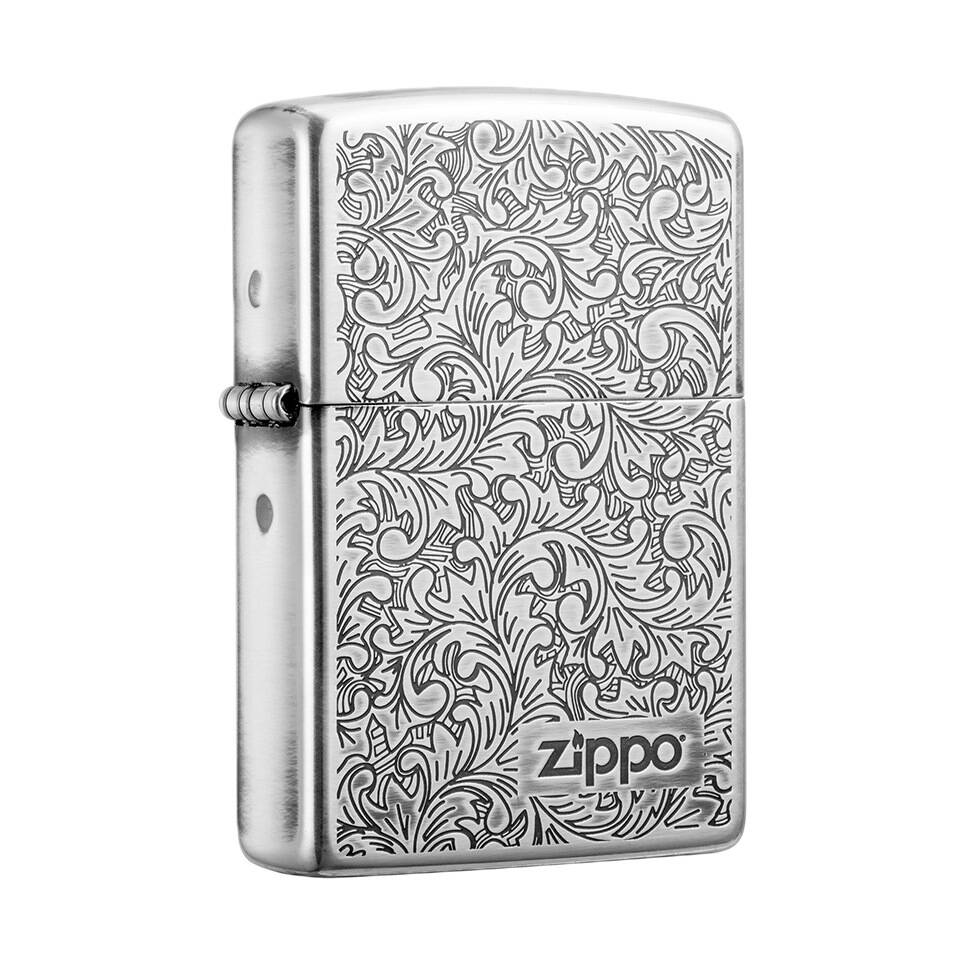 zippo唐草银色打火机