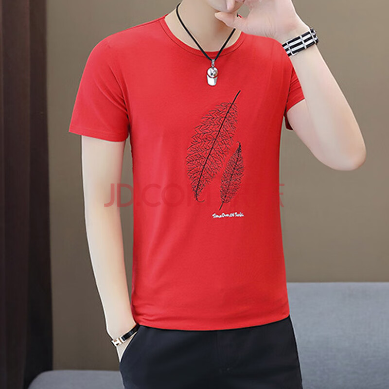 俞兆林(yuzhaolin)短袖t恤 男士时尚个性打底衫qt5013-t908红色3xl