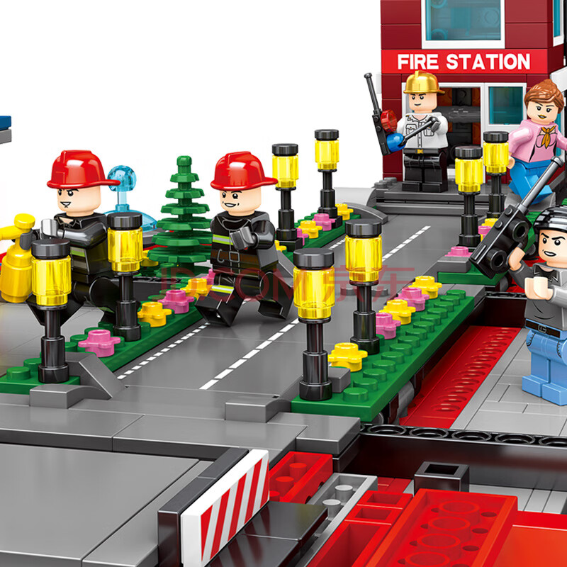 森宝(sembo)儿童玩具兼容乐高城市警察消防车男孩拼装积木模型消防