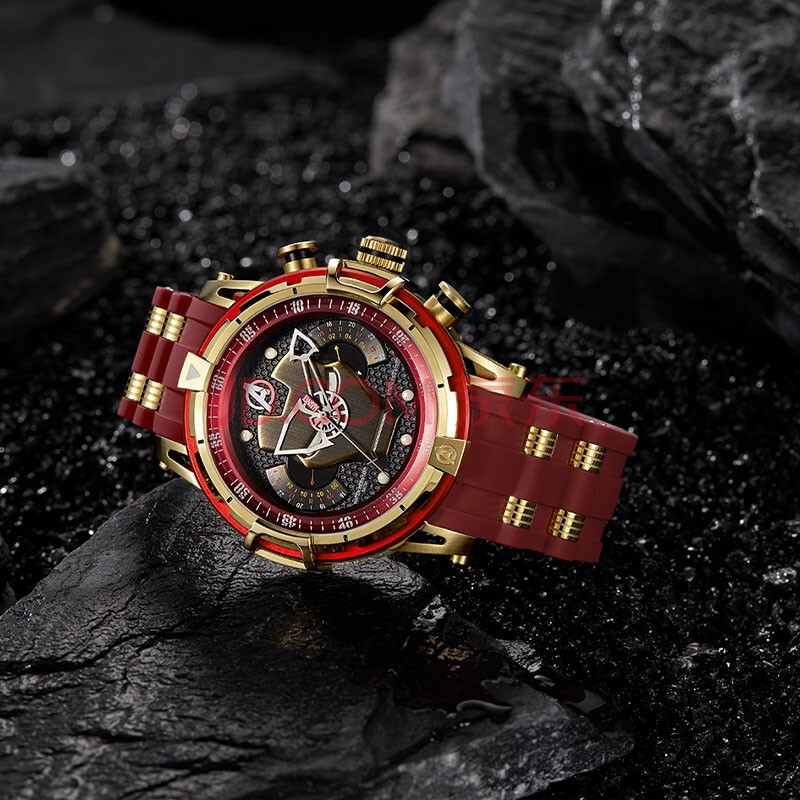 漫威(marvel)运动手表 男钢铁侠心灵系列3d立体表盘两地时区黑色m