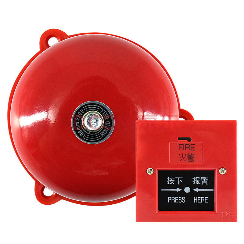 消防警铃 手动火灾报警器家用酒店工厂火警铃交流220v消防电铃按钮式