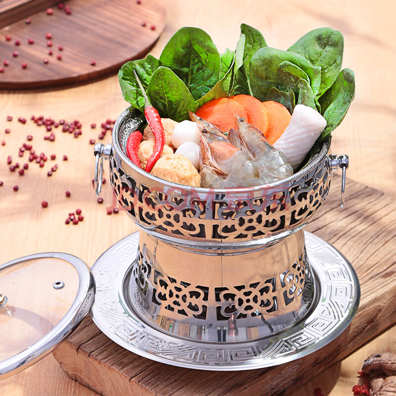 巨博(jobo) 雅典酒精炉小火锅锅具 个人火锅单人涮锅汤锅 不锈钢本色