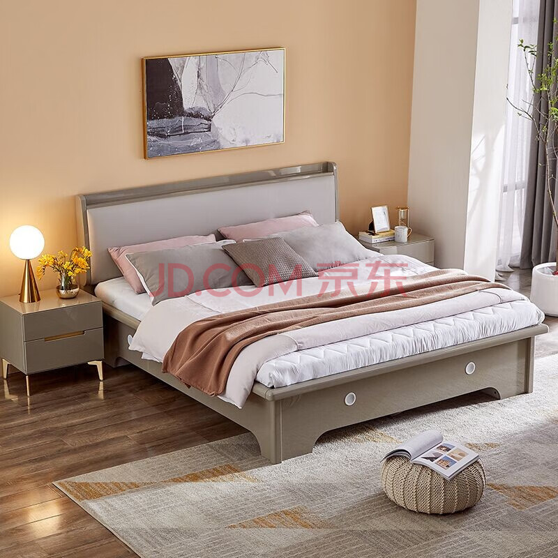 全友家居 双人床 现代轻奢高箱储物床 皮艺软靠床主卧室家具126002 1.