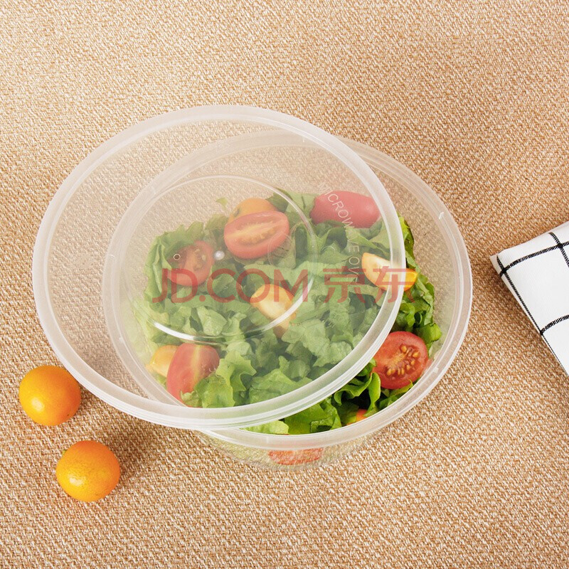 edo 一次性饭盒圆形透明塑料美式快餐盒300只装800ml带盖加厚外卖打包