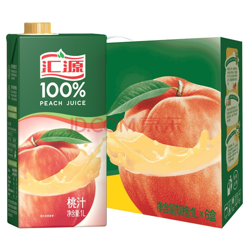汇源果汁 桃汁果汁饮料 100%桃汁1l*6盒 饮料整箱
