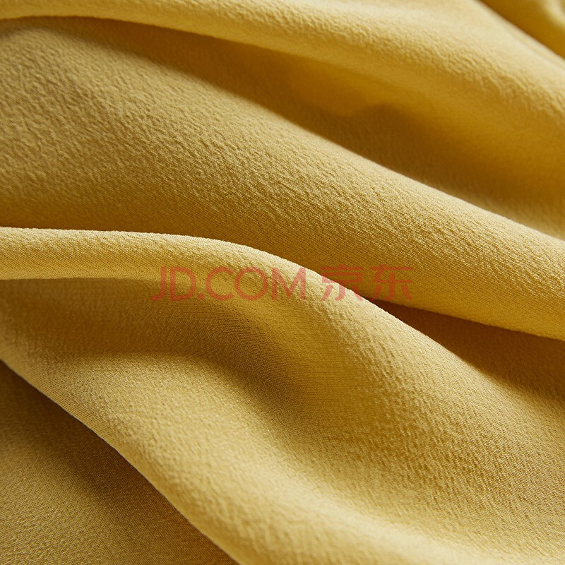 欧丝璐(ousilu)新款加厚双绉真丝鲜活芒果黄高腰显瘦连衣裙女70osl201