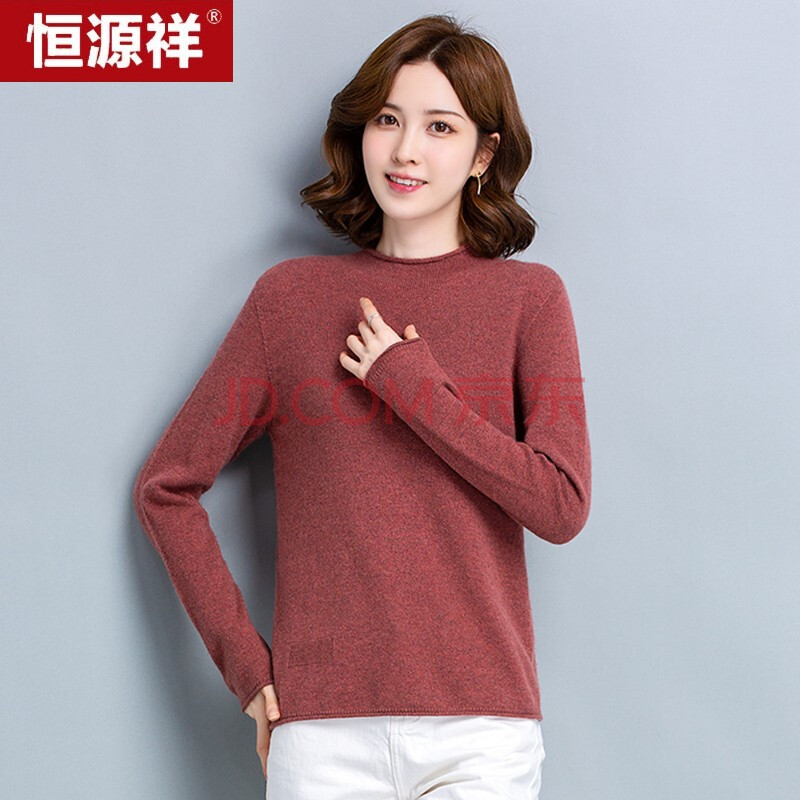 恒源祥羊绒衫女 秋冬女款圆领纯山羊绒毛衣女 ykr0f902 米白 160/84a