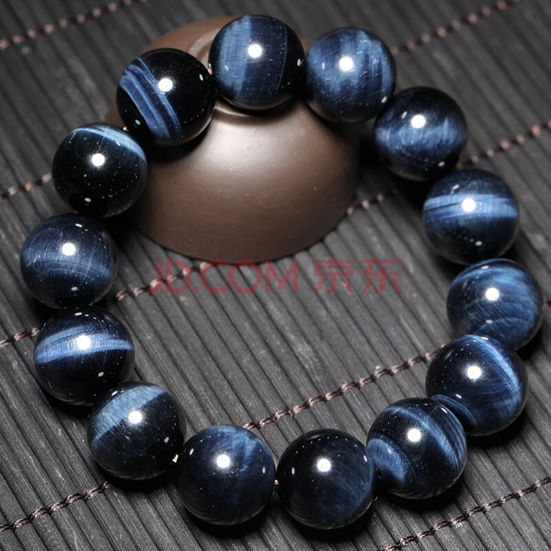 石玥珠宝16mm蓝虎眼石虎睛石手链手串 男女款配饰 蓝色