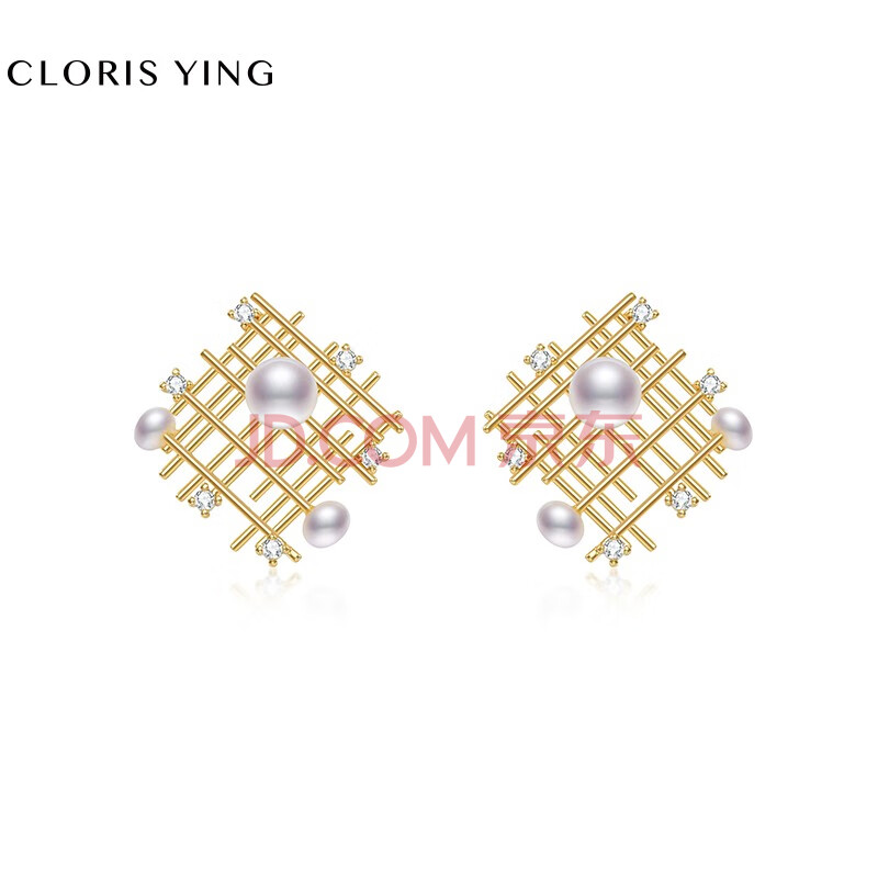 cloris ying 淡水珍珠耳环手工编织粒径3-4mm设计款送女友附证书-云