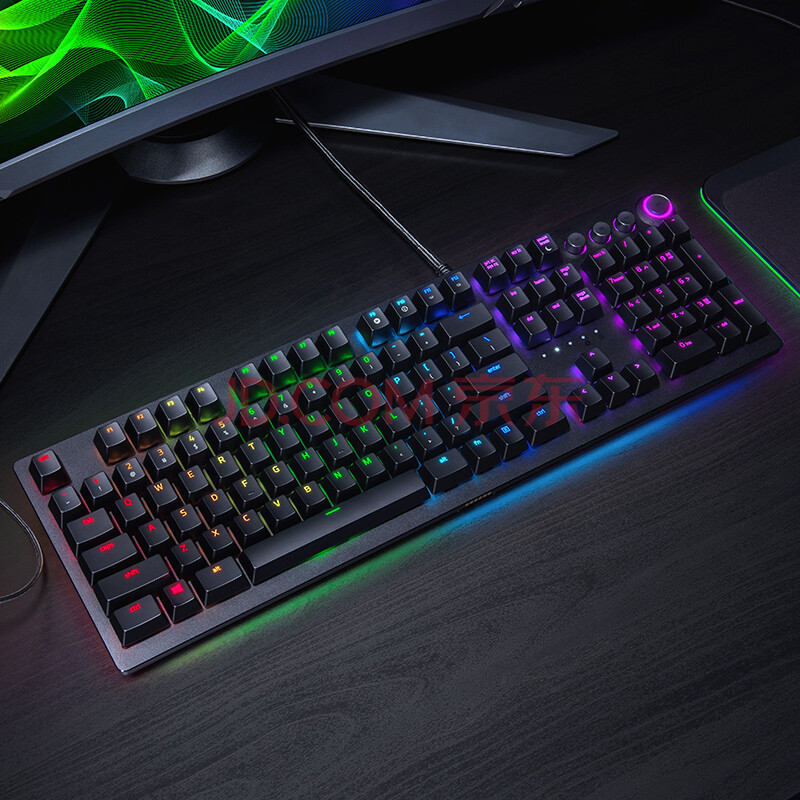 (razer)猎魂光蛛精英版 机械键盘 有线键盘 游戏键盘 104键 rgb幻彩