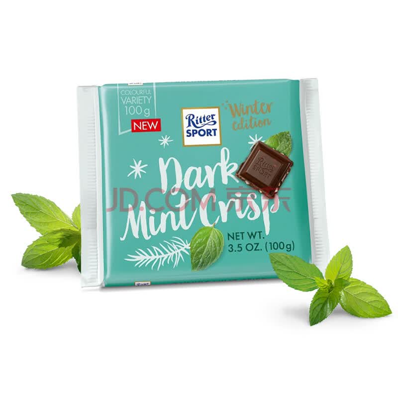 德国进口 ritterspor瑞特斯波德薄荷糖脆片黑巧克力100g