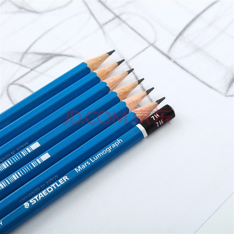 施德楼(staedtler)素描铅笔100蓝杆专业绘图绘画学生速写工具-7h(12支