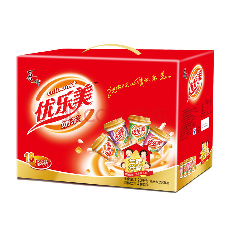 喜之郎 优乐美 u.loveit 椰果奶茶 80g*16杯 家庭分享装