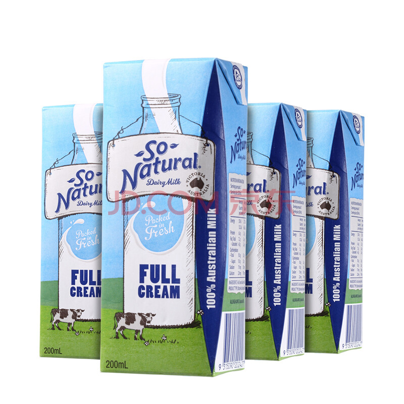 澳大利亚 澳洲原装进口牛奶 澳伯顿so natural 全脂纯牛奶 200ml*24