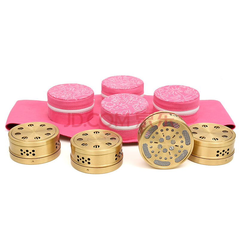 绿源堂 四联艾灸盒 随身灸套装 全身通用家用艾灸仪(铜灸盒 粉色布套